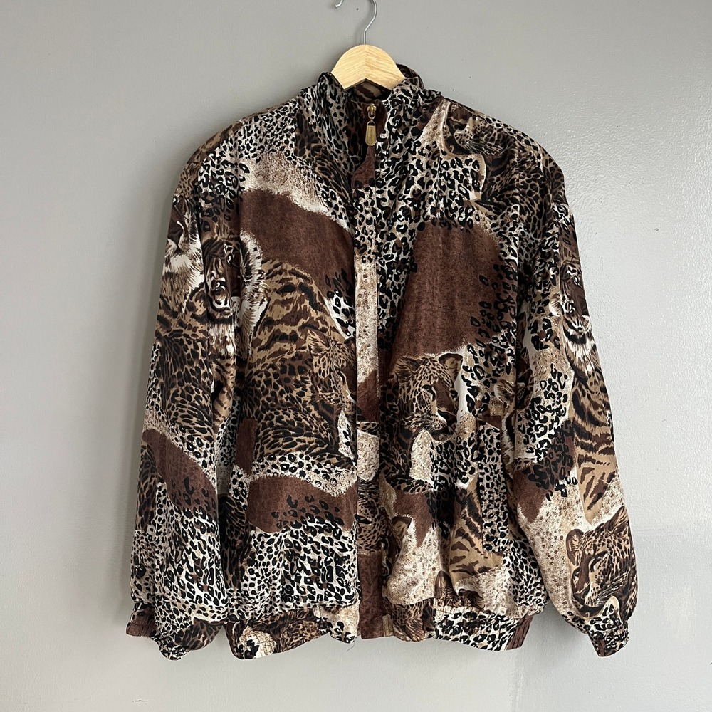 VTG Fuda International‎ Silk Jacket Windbreaker Animal Print Leopard Tiger Size?